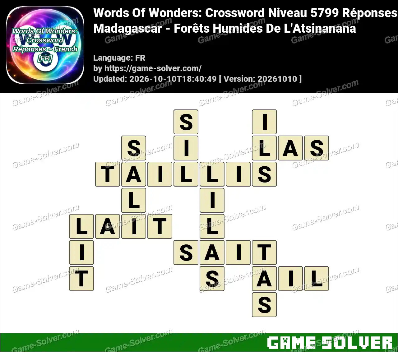 Words Of Wonders: Crossword Niveau 5799 Réponses – Madagascar – Forêts Humides De L’Atsinanana